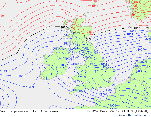 Surface pressure Arpege-eu Th 02.05.2024 12 UTC