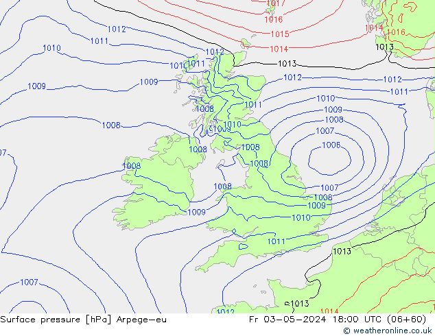 Pressione al suolo Arpege-eu ven 03.05.2024 18 UTC