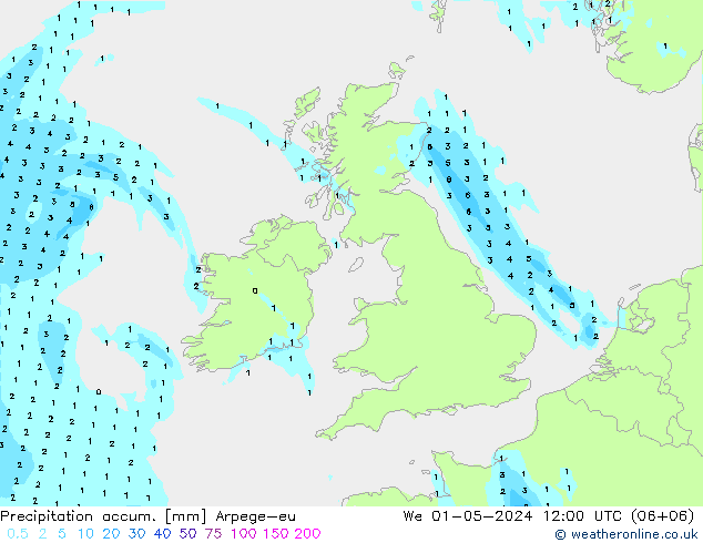 Precipitación acum. Arpege-eu mié 01.05.2024 12 UTC