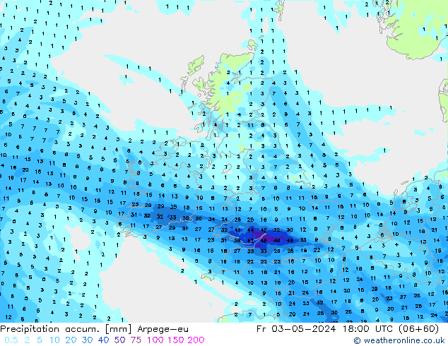 Précipitation accum. Arpege-eu ven 03.05.2024 18 UTC