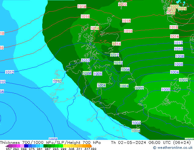 Thck 700-1000 hPa Arpege-eu Th 02.05.2024 06 UTC