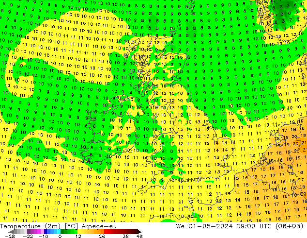 Temperature (2m) Arpege-eu We 01.05.2024 09 UTC