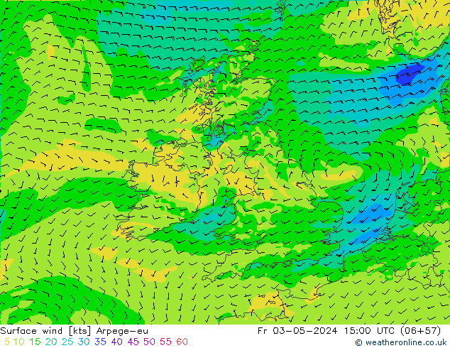 Surface wind Arpege-eu Fr 03.05.2024 15 UTC