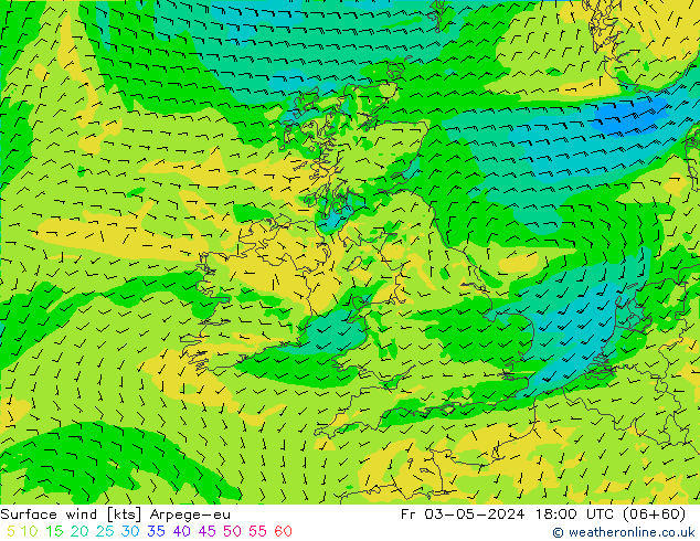 Surface wind Arpege-eu Fr 03.05.2024 18 UTC