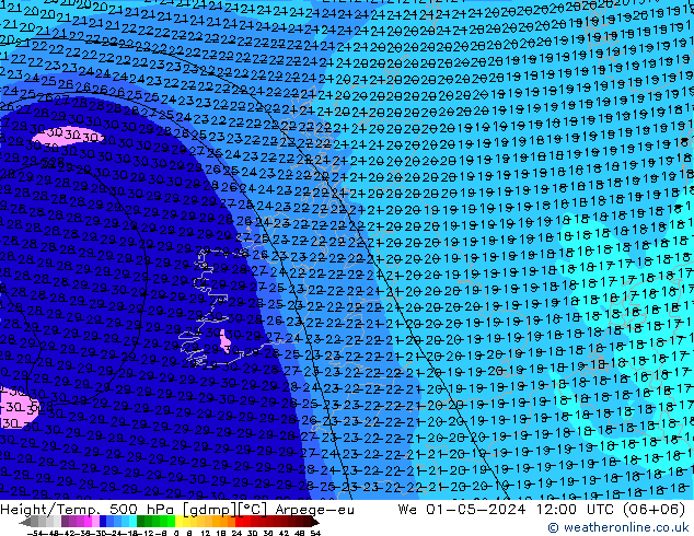 Géop./Temp. 500 hPa Arpege-eu mer 01.05.2024 12 UTC