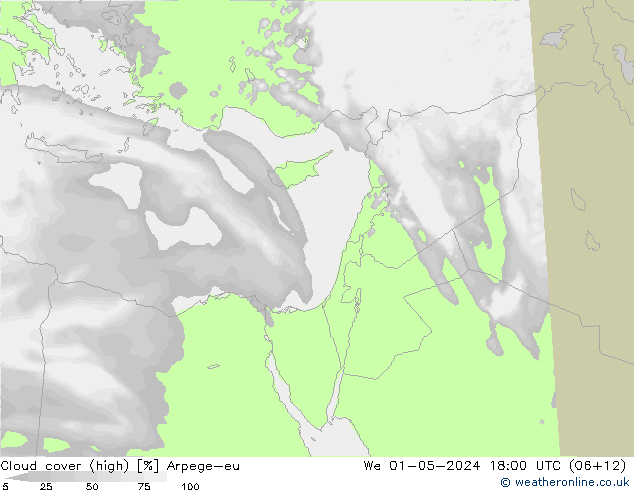 Cloud cover (high) Arpege-eu We 01.05.2024 18 UTC