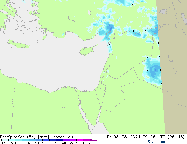 Precipitazione (6h) Arpege-eu ven 03.05.2024 06 UTC