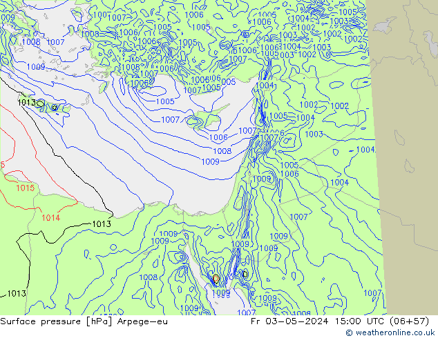 Atmosférický tlak Arpege-eu Pá 03.05.2024 15 UTC