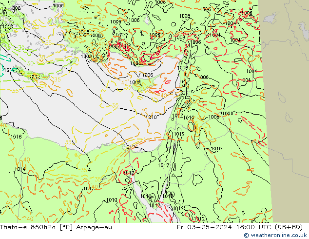 Theta-e 850гПа Arpege-eu пт 03.05.2024 18 UTC