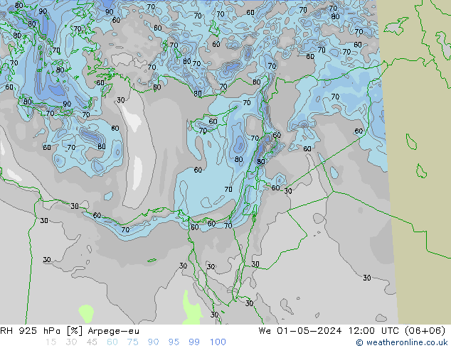 925 hPa Nispi Nem Arpege-eu Çar 01.05.2024 12 UTC