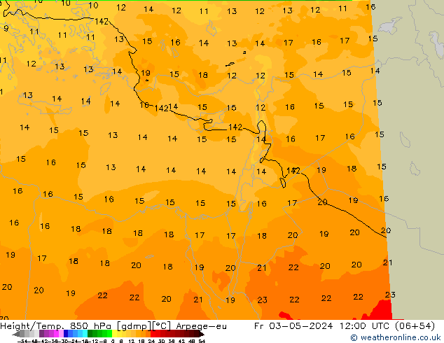 Height/Temp. 850 hPa Arpege-eu Fr 03.05.2024 12 UTC