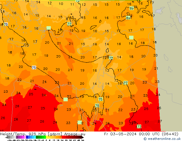 Height/Temp. 925 hPa Arpege-eu ven 03.05.2024 00 UTC