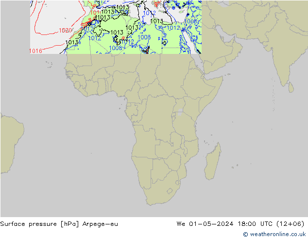 Pressione al suolo Arpege-eu mer 01.05.2024 18 UTC