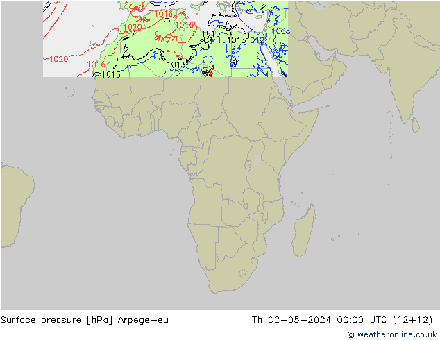 Presión superficial Arpege-eu jue 02.05.2024 00 UTC