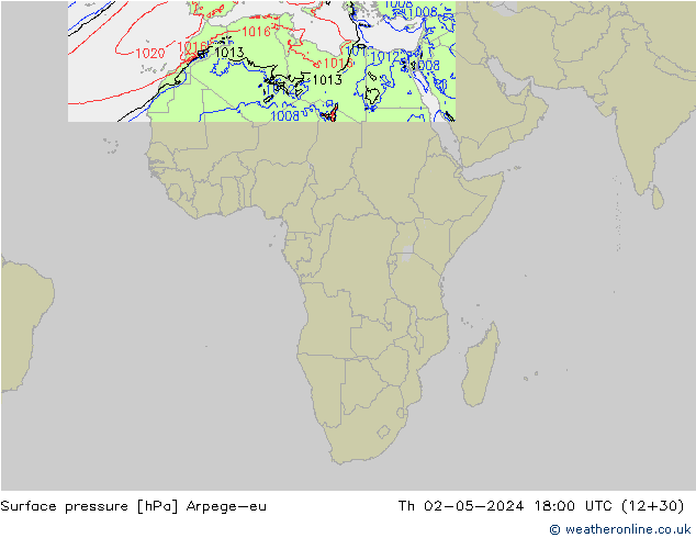 Surface pressure Arpege-eu Th 02.05.2024 18 UTC