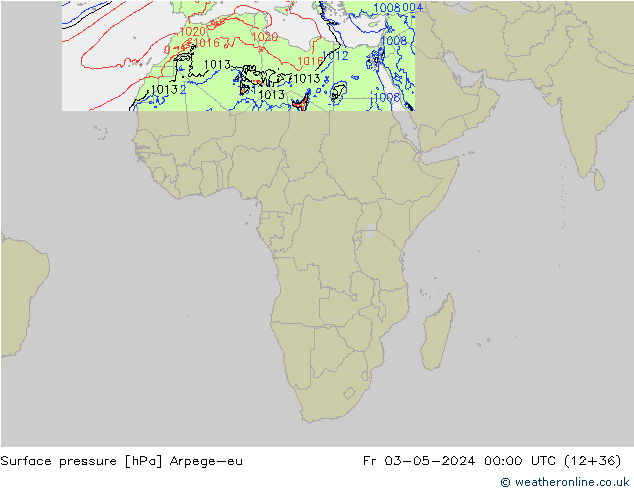 Pressione al suolo Arpege-eu ven 03.05.2024 00 UTC