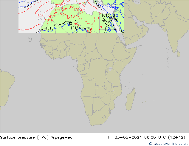Pressione al suolo Arpege-eu ven 03.05.2024 06 UTC