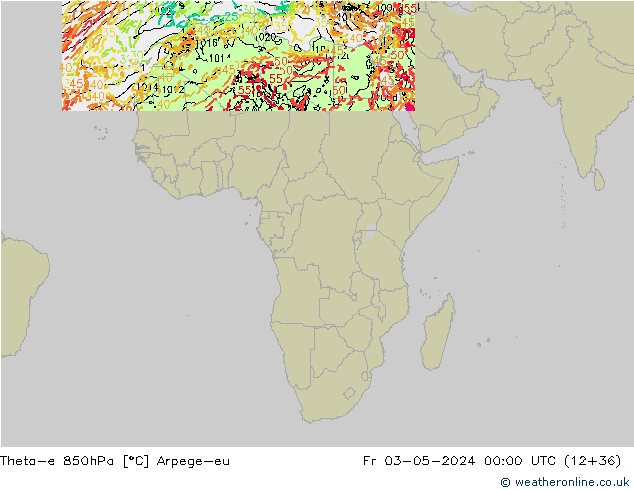 Theta-e 850hPa Arpege-eu ven 03.05.2024 00 UTC