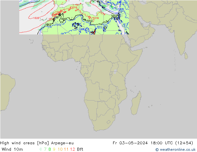 High wind areas Arpege-eu  03.05.2024 18 UTC