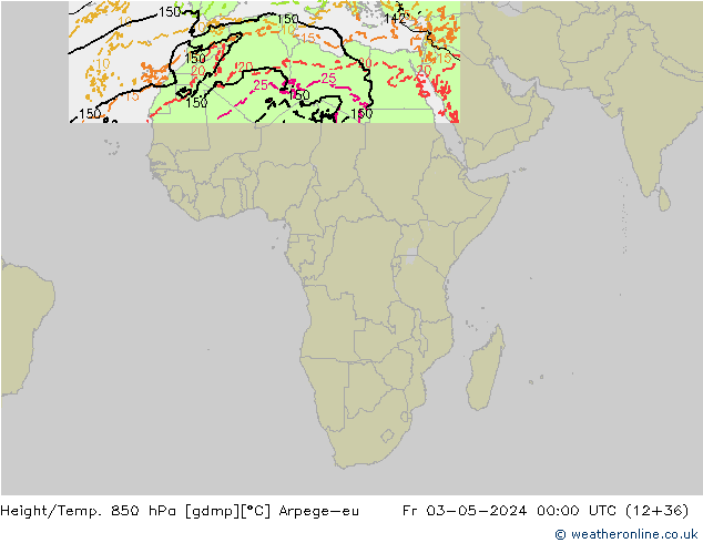 Height/Temp. 850 hPa Arpege-eu Pá 03.05.2024 00 UTC