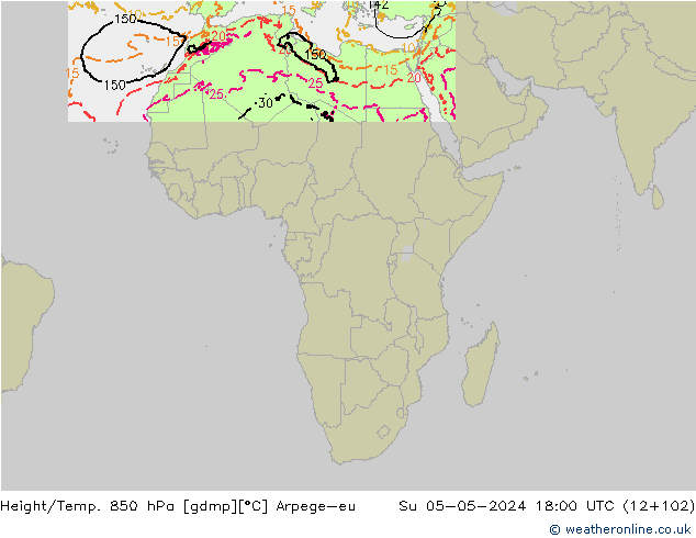 Height/Temp. 850 hPa Arpege-eu Su 05.05.2024 18 UTC