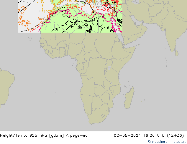 Hoogte/Temp. 925 hPa Arpege-eu do 02.05.2024 18 UTC