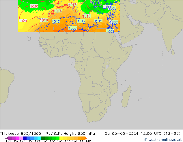 850-1000 hPa Kalınlığı Arpege-eu Paz 05.05.2024 12 UTC