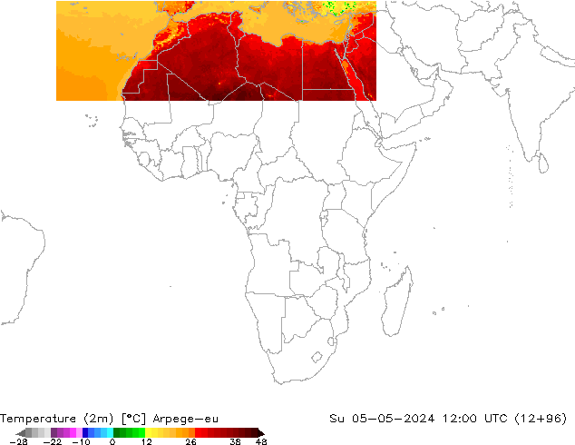 Temperatura (2m) Arpege-eu Dom 05.05.2024 12 UTC