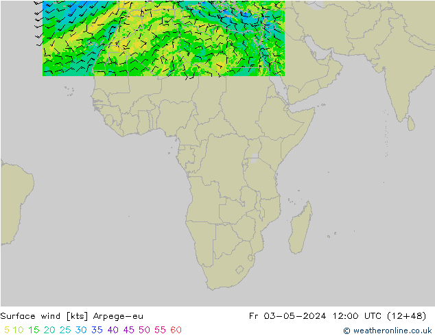 Viento 10 m Arpege-eu vie 03.05.2024 12 UTC