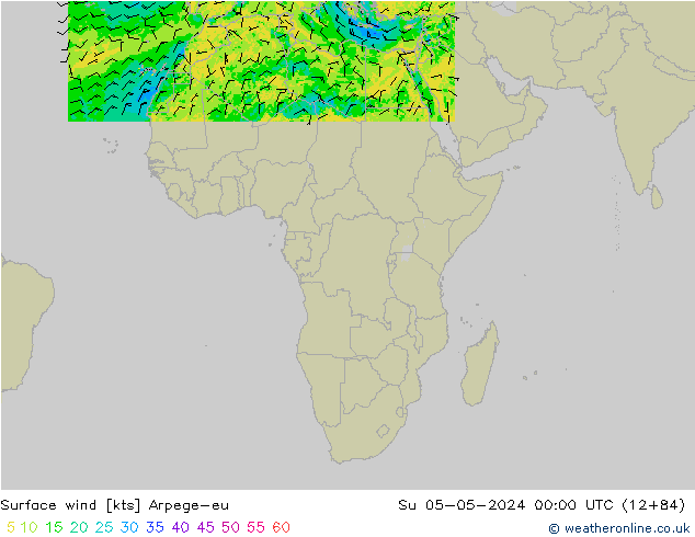 Vento 10 m Arpege-eu Dom 05.05.2024 00 UTC