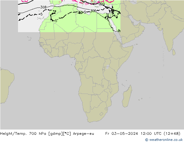 Height/Temp. 700 hPa Arpege-eu pt. 03.05.2024 12 UTC