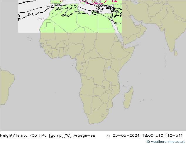 Height/Temp. 700 hPa Arpege-eu Sex 03.05.2024 18 UTC