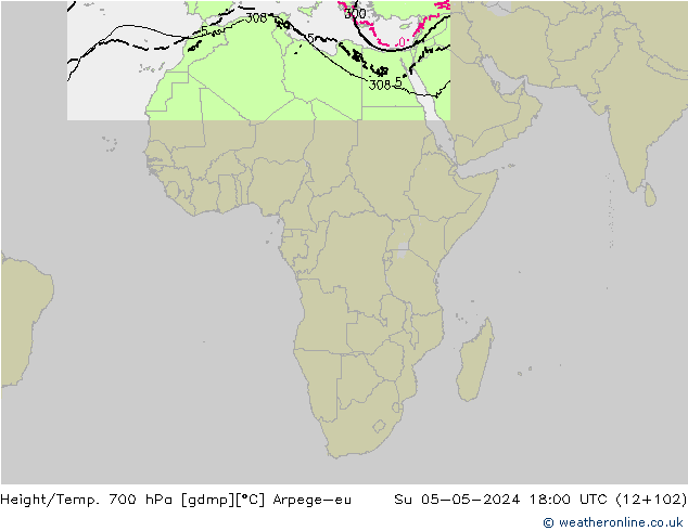 Height/Temp. 700 hPa Arpege-eu  05.05.2024 18 UTC