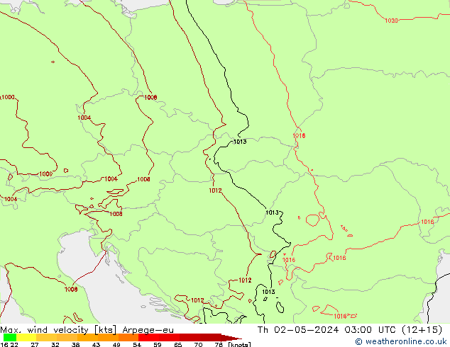 Max. wind velocity Arpege-eu Qui 02.05.2024 03 UTC