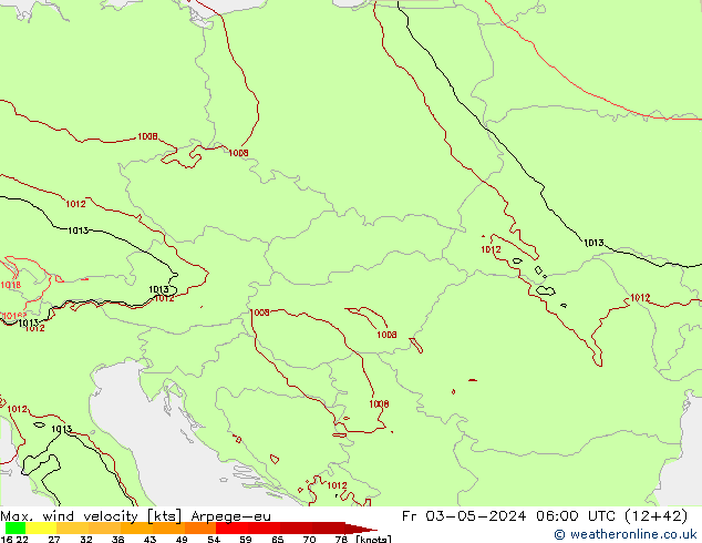 Max. wind velocity Arpege-eu Fr 03.05.2024 06 UTC