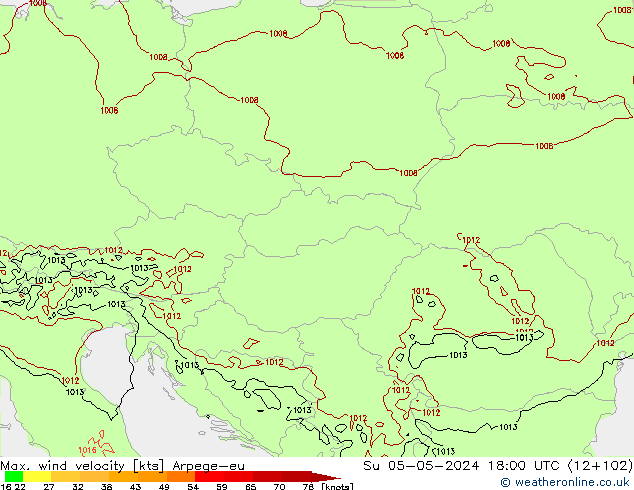 Max. wind velocity Arpege-eu Su 05.05.2024 18 UTC