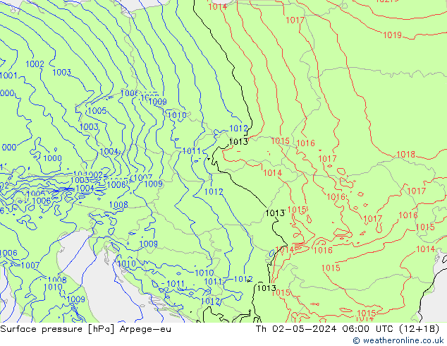 Pressione al suolo Arpege-eu gio 02.05.2024 06 UTC