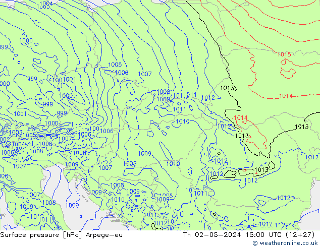 Atmosférický tlak Arpege-eu Čt 02.05.2024 15 UTC