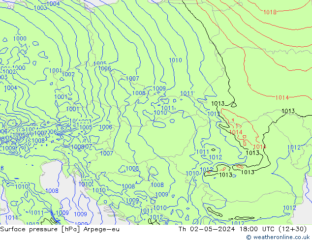 Surface pressure Arpege-eu Th 02.05.2024 18 UTC