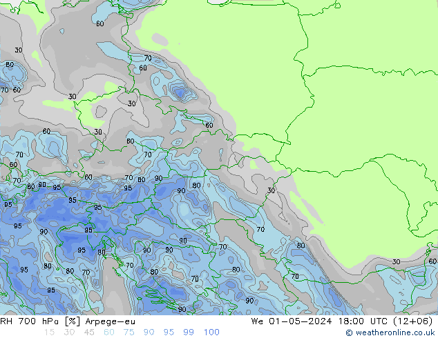 RH 700 hPa Arpege-eu mer 01.05.2024 18 UTC