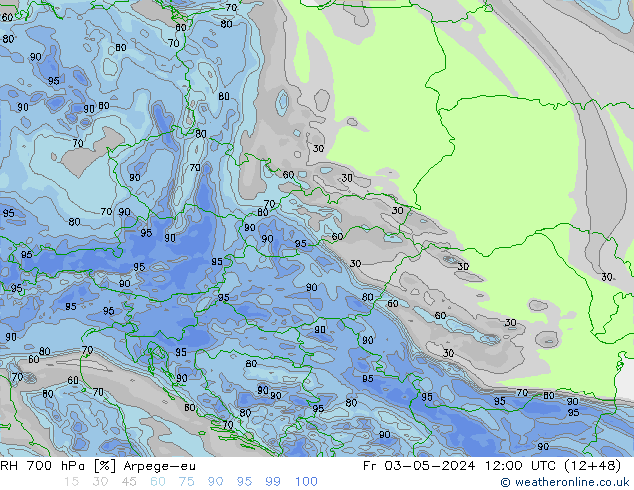 RH 700 hPa Arpege-eu Fr 03.05.2024 12 UTC