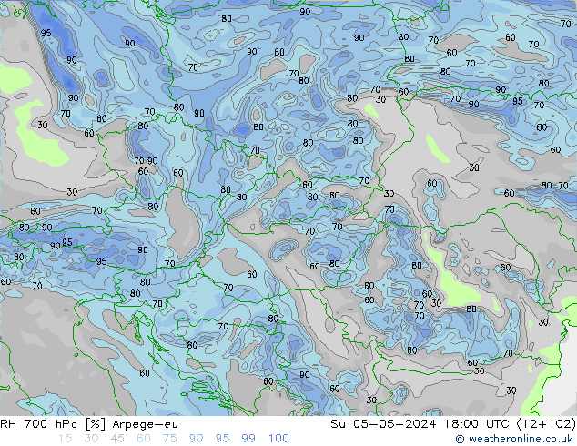 RH 700 hPa Arpege-eu Dom 05.05.2024 18 UTC