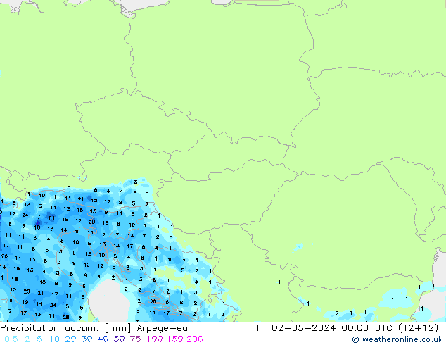 Totale neerslag Arpege-eu do 02.05.2024 00 UTC