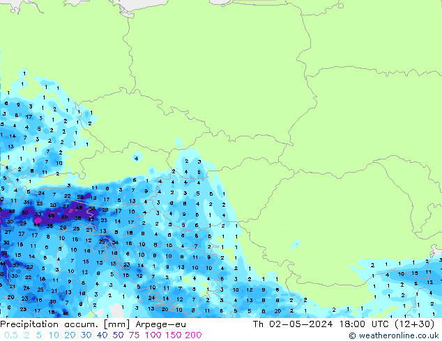 Precipitation accum. Arpege-eu Th 02.05.2024 18 UTC