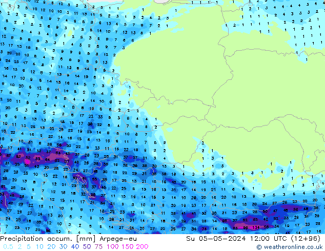 Précipitation accum. Arpege-eu dim 05.05.2024 12 UTC