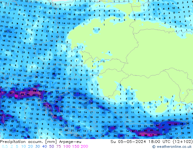 Precipitation accum. Arpege-eu Ne 05.05.2024 18 UTC