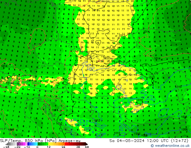 SLP/Temp. 850 hPa Arpege-eu sam 04.05.2024 12 UTC