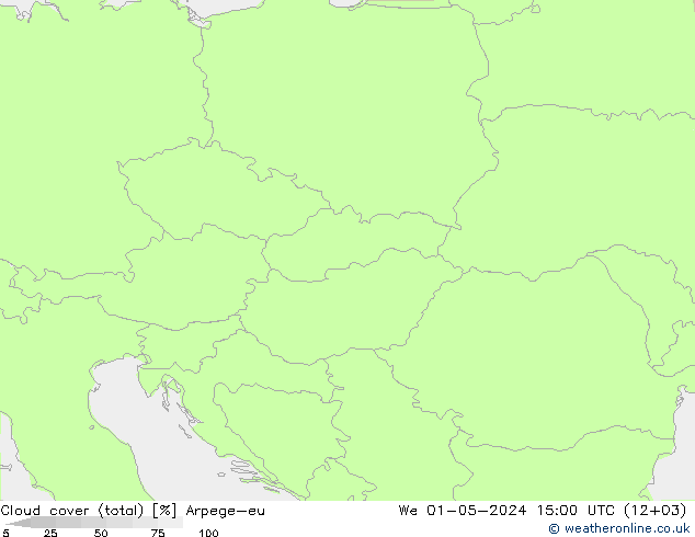 Nuages (total) Arpege-eu mer 01.05.2024 15 UTC