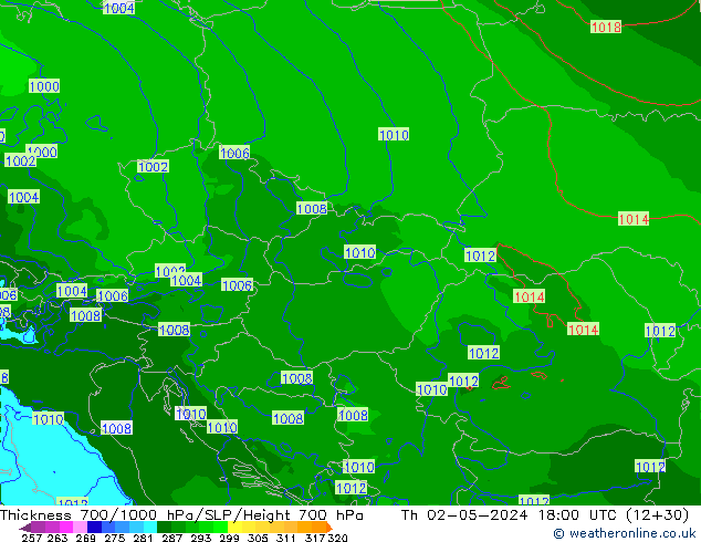 Thck 700-1000 hPa Arpege-eu Th 02.05.2024 18 UTC