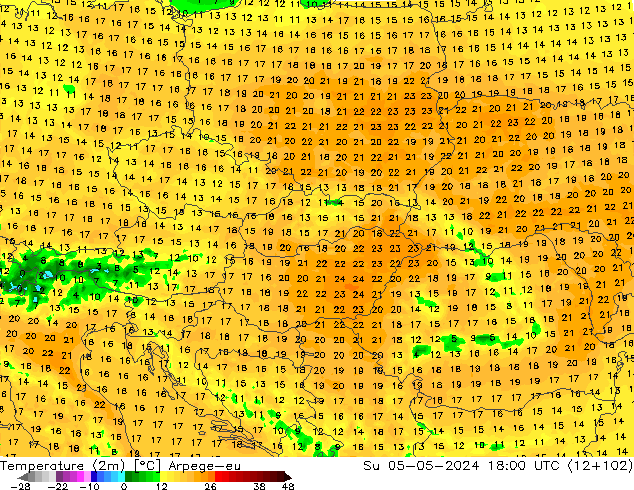 Temperatura (2m) Arpege-eu dom 05.05.2024 18 UTC